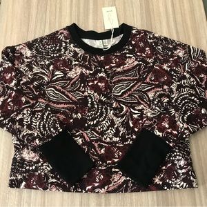 Joie Caleigh Abstract Floral Fractal Print Cropped Sweatshirt Size Large New